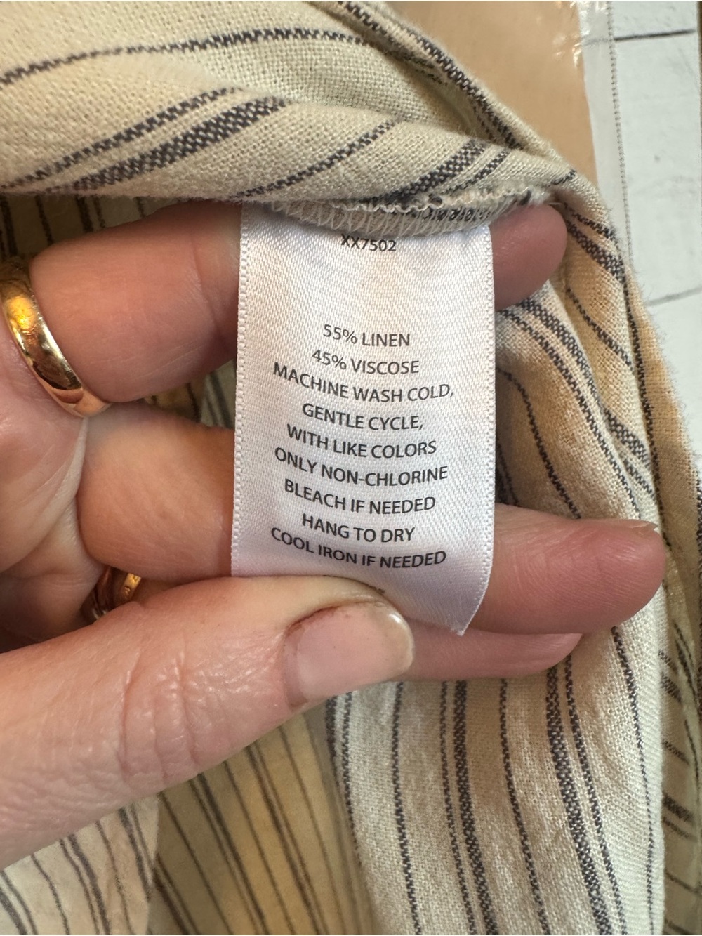 Treasure & Bond Cream Pinstripe Linen Blend Midi Skirt with Front Slit - Picture 8 of 8